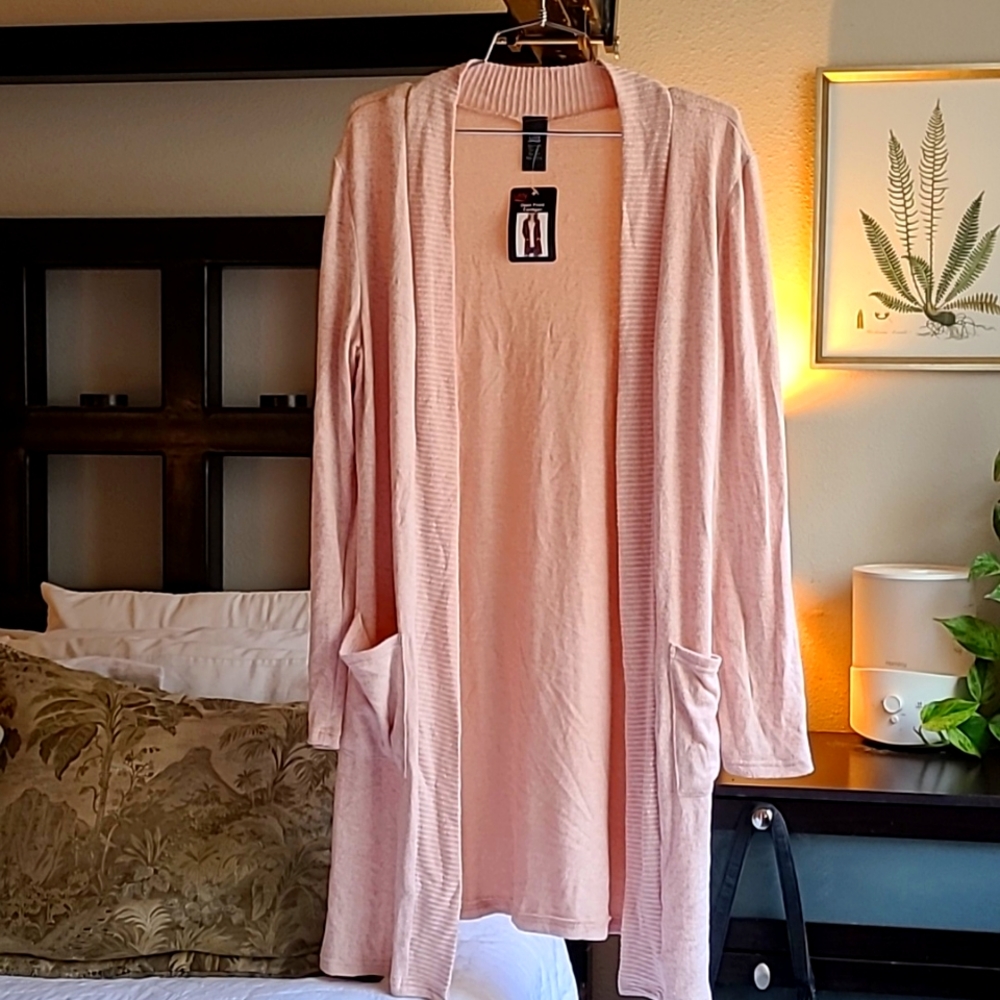 NWT Lildy Light Dusty Pink Long Open Sweater Duster/Cardigan with pockets  B-1